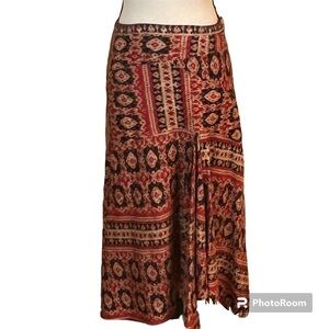 Lynn Ritchie Boho Ikat Print Midi Skirt Sz-XS